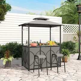 Costway Gartenbar Set Bartisch mit 2 Barhockern 120 x 60 x 110 cm Grau/Braun
