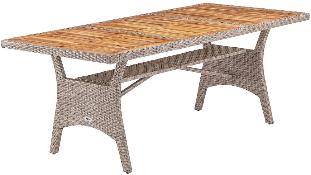 CASARIA® Polyrattan Gartentisch mit Ablage FSC®- zertifiziertes Akazienholz 190x90cm Höhenverstellbar Wetterfest Garten Terrasse Esstisch Tisch,...