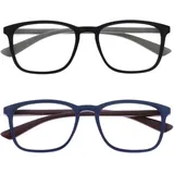 OPULIZE Max Lesebrille 2er Pack - Klassische große rechteckige Fassung - Brillen in mattem Schwarz und Blau - Herren Damen Unisex - RR78-13 - +1,00
