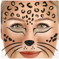 Party Factory Face Tattoo Leopard, temporäres Glitter Gesichtstattoo für Motto Party Factory Strass-Tattoo
