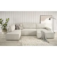 Home Affaire Wohnlandschaft SHERWOOD XXL 329 cm, U-Form, Schlafsofa,«, Schlaffunktion m. Bettkasten (194x139 cm), Cord, Recamiere rechts, beige (hellbeige) (52140548-0)