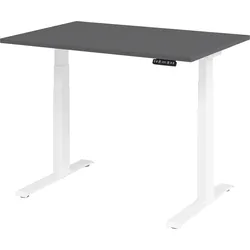 bümö elektrisch höhenverstellbarer Schreibtisch 120x80 cm in graphit, Gestell weiß mit Memory-Steuerung, elektrischer Bürotisch höhenverstellbar