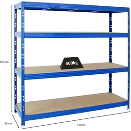 Proregal Schwerlastregal Metall 180 x 200 x 60 cm blau 4 Spanplatten-Ebenen