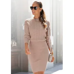 LASCANA Strickkleid, mit Zopfmuster, elegantes Herbst- Winterkleid, Minikleid LASCANA beige 40