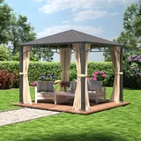 TOOLPORT Gartenpavillon 3x3 m Stahldach Hardtop 4 Seitenteile in Champagner, Pfosten 9x9 cm