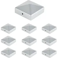 Sonnewelt Pfostenkappe, 10 Stück, 91mm*91mm Pfostenkappen Zaunkappe Abdeckkappe, mit Schrauben, Pfahlkappe Kappen Zierkappe für Gartenzaun Holzpfosten -Silber