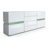 Vladon Sideboard 177 x 75 x 39 cm Weiß Hochglanz