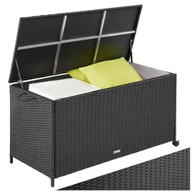 Tectake tectake® Auflagenbox, mit Aluminiumgestell und Rattangeflecht, komfortable Hubautomatik, 117 x 54 x 64 cm