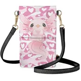 BYCHECAR Handy-Geldbörse für Teenager, Mädchen, kleine Leder-Crossbody-Tasche mit transparentem Fenster, Handytasche, Axolotl Kuh Pink, Einheitsgröße - Einheitsgröße