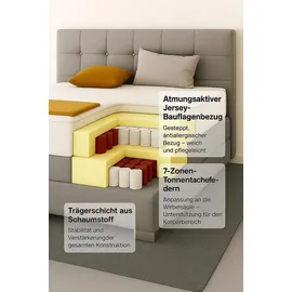 mebloland Boxspringbett VERONA 140 x 200 cm mit zwei 7-Zonen-Taschenfederkernmatratzen und gepolstertem Kopfteil. Farbe Beige - Beige