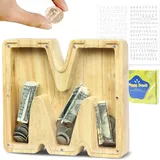 LEcylankEr Spardose Kinder Personalisierte A-Z Alphabet Sparbüchse Holz Spardose Dekoration Kreative groß Sparschwein als Geschenke für Geburtstag, Weihnachten und Thanksgiving (M)