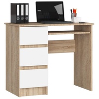 Home Collective Computertisch Bürotisch mit ausziehbarer Tastaturablage, Laminatplatte mit ABS-Kante, mit 3 Schubladen, 90 x 50 x 77 cm, sonoma weiß beige|weiß