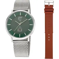 Funkuhr ETT "Atacama" Armbanduhren silberfarben (silberfarben, grün) Herren Solaruhren Armbanduhr, Herrenuhr, Datum, Solar, ideal auch als Geschenk