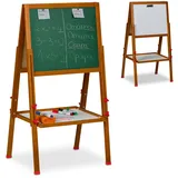 Relaxdays Kinderstandtafel, magnetische Spieltafel, höhenverstellbar, 102-135x55x52 cm, Whiteboard & Kreidetafel, braun