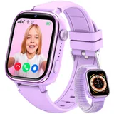 Minilandia 4G Smartwatch Kinder mit GPS und Telefon, Smartwatch Kinder mit Videoanruf/Voice Chat/SOS/Schulmodus, Schrittzähler, Wecker, IP68 Kinderuhr für Mädchen und Jungen 3-14 Jahren, Geschenk Lila