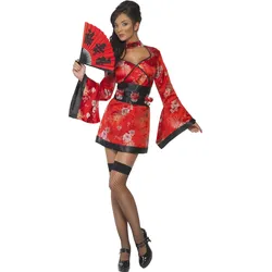 Sexy Geisha Damenkostüm Deluxe In Rot-Schwarz - S
