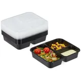 Relaxdays 20x Meal Prep Boxen, 3 Fächer, 1000 ml, mikrowellengeeignet, Kunststoff Essensboxen mit Deckel, schwarz