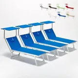 4er Set Professionelle Strandliegen Aus Aluminium Mit Dach Santorini - Blau