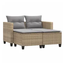 vidaXL Gartensofa 2-Sitzer mit Hockern Beige Poly Rattan