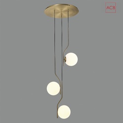 ACB Pendelleuchte MAUI, 3-flammig, Kugel: Ø 18,0 cm, 3 x E27 LED, 45W, IP20, IK00, gold/opal ACB-C81633O