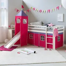 Homestyle4u Hochbett 90 x 200 cm Kiefer massiv lackiert weiß pink