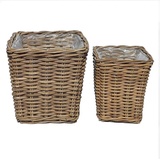 Casa Moro Flechtkorb Rattan Korb Turin mit Folie Blumenkorb Aufbewahrungskorb (Rattankorb Weidenkorb eckig, in drei Größen oder als Set), Naturkorb handgeflochten braun 33 cm