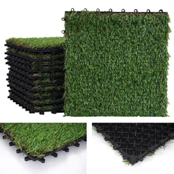 Grasfliese HWC-E13, Rasenfliese Grasmatte Kunstrasen, Balkon/Terrasse 11x je 30x30cm = 1qm