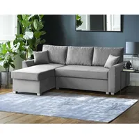 Beautysofa L-Form Ecksofa Toretto L-förmige Polsterecke aus Velours universelle Ecke mit Bettfunktion Bettkasten, Stoff: manila 15 - hellgrau