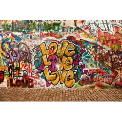 Fototapete PAPERMOON "Love Graffiti Wand", bunt, B:3,5m L:2,6m, Vlies, Tapeten