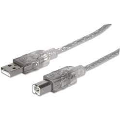 Manhattan USB-A to USB-B Cable, 1.8m, Male to Male, Translucent Silver, 480 Mbps