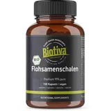 Flohsamenschalen Bio 150 Kapseln - 700mg hochdosiert mit 99% Reinheit - 90% Ballaststoffe - Planago Ovato - Psyllium husk - Abgefüllt und kontrolliert in Deutschland - Biotiva