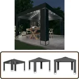 Pavillon mit Doppeldach & LED-Lichterkette 3x3 m Anthrazit - Pavillon - Gartenzelt - Outdoor Möbel - Sommergarten - Beleuchtung