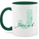 Tasse Tassen 325ml - Anfangsbuchstabe Personalisierbar mit Namen | Geschenk mit Initialen | Initialbuchstabe und Name individuell kombinierbar - 325 ml - Petrolgrün - mug für patentante