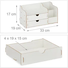 Relaxdays Schreibtischorganizer, Weiß Holzwerkstoff, 33x17x19 cm, Arbeitszimmer, Schreibtische