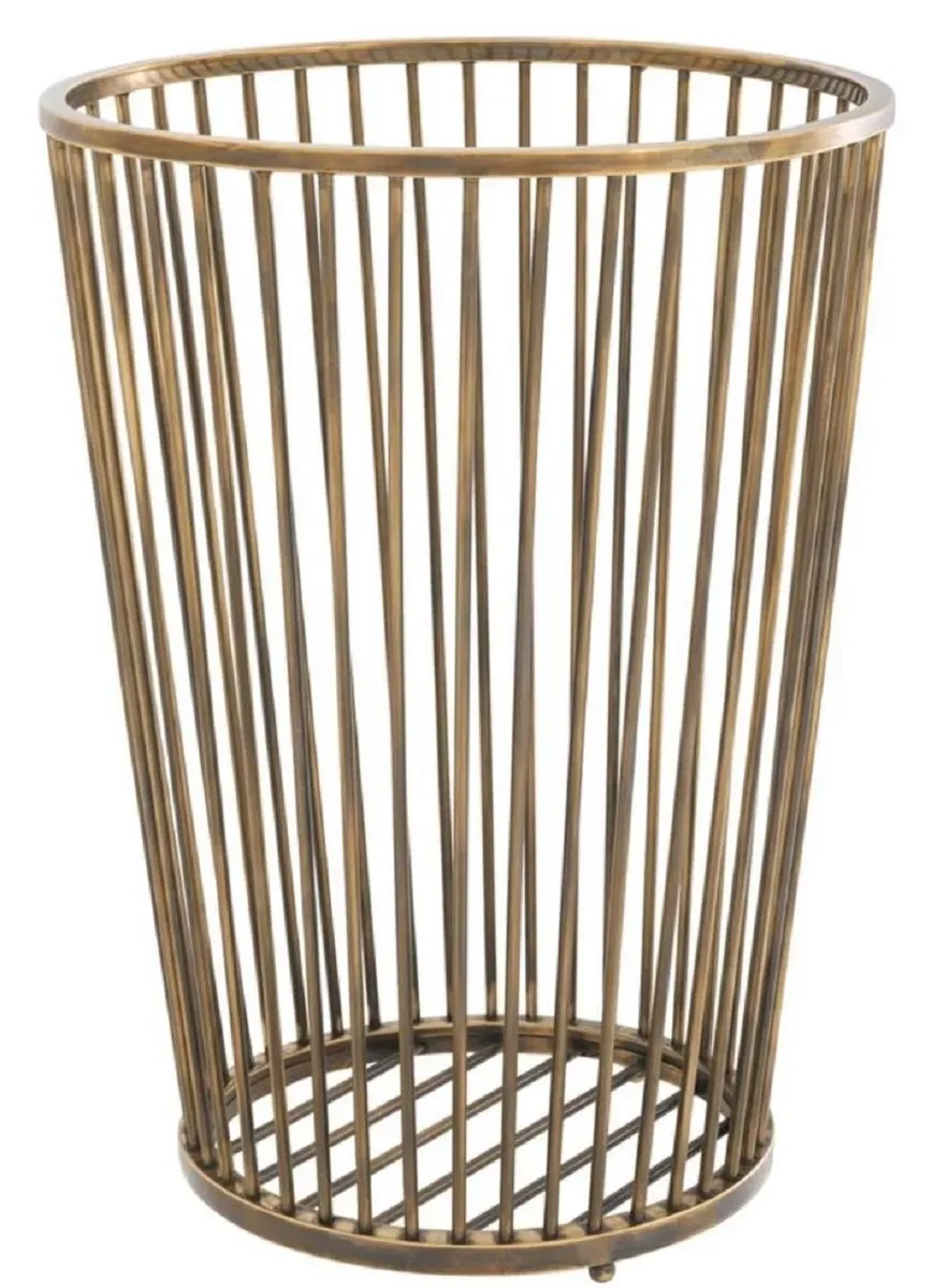 Casa Padrino Luxus Edelstahl Wäschekorb Vintage Messingfarben Ø 30 x H. 40,5 cm - Luxus Badezimmer Accessoires