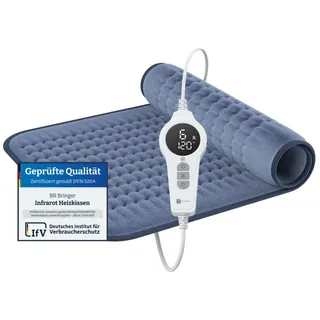 BR Bringer Infrarot Heizkissen mit Abschaltautomatik - Wärmekissen mit Tiefenwärme - 6 Heizstufen (25-60°C), Überhitzungsschutz, Waschbar, LED Display, Extra weiches Flanell (Blau, 70 x 40 cm)