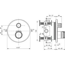 Ideal Standard Ceratherm Navigo Duschthermostat rund für 1 Verbraucher Messing A7295XG