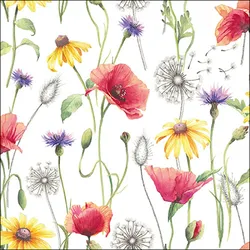 Ambiente 20 Servietten Papier 33x33cm 3-lagig - hochwertige Einweg Papierservietten Sommerdeko Mohnblumen Pusteblumen Wiesenblumen Natur Tischdeko Gartenfest