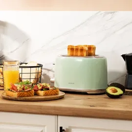Cecotec Toaster 2 Scheiben Toast&Taste 1000 Retro Double Green, 980 W, 2 Breite und Kurze Schlitze von 3,8 cm, Edelstahl, Obere Roste, Regulierbare Leistung, Krümelschublade