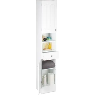 Relaxdays Bad Hochschrank, zweitüriger Holz Badschrank mit Schublade, Lamellen, HxBxT: 173,5 cm,