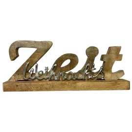 Formano Schriftzug Weihnachts-Zeit Sockel Alu Mango Holz formano 502247 Weihnachtsdeko