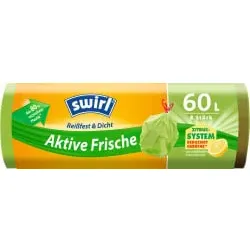 Swirl® Müllbeutel Reißfest, Aktive Frische, 60 Liter 4008871216397 , 1 Karton = 10 Rollen à 8 Beutel
