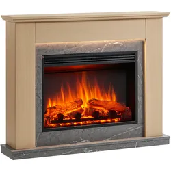 CrownFlame Ajax Elektrokamin - Elektrischer Standkamin mit Heizung, 3D-Flammeneffekt, LED-Beleuchtung, Fernbedienung, Timer, Thermostat - Hellbraun