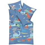 KAEPPEL Bettwäsche Dinosaurus 135 x 200 cm Renforce Blau