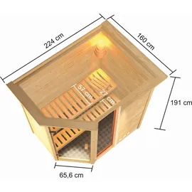 Karibu Jada inkl. 9 kW Bio-Kombiofen + ext. Steuerung + mit Dachkranz