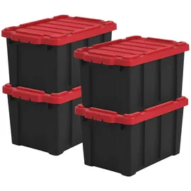 Iris Ohyama Heavy Duty Organisation Boxes, 21L, 4er-Set, Rot, Kompakt, Robust, Stapelbar, Aufbewahrungsbox, Für Garage, Regale, Umzug, Plastik, Utility,