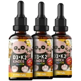 Vitamin D3 + K2 KINDER Tropfen 3000x - mit 650 IE Vitamin D3 vegan + 20 μg bioaktives Vitamin K2 MK7 (Pharmaquinone®) - Immunsystem & Knochen - laborgeprüft mit Zertifikat - 3x30 ml