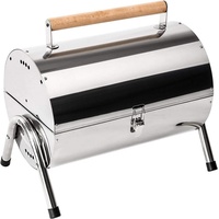 RESCH Holzkohlegrill 502598 mobiler Holzkohle Grill klappbar, Edelstahl Tischgrill tragbar, Mobil, Kohlegrill, klein, ideal für unterwegs, 46x28x36cm, Klappgrill, Rundgrill, Camping, Campinggrill Holz, Faltbarer Grill Tisch, Holzkohlegrill, Klappbarer Grill Holzkohle, Barbecue Grills mit Deckel silberfarben