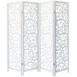 Homestyle4u Paravent Raumteiler 4 teilig Kiefer Holz Ornamente Weiß |