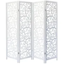 Homestyle4u Paravent Raumteiler 4 teilig Kiefer Holz Ornamente Weiß |